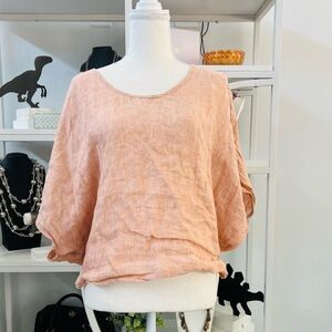Sigrid Olsen 100% Linen Pink Apricot Top Boxy Crop Dolman Sleeve Blouse XL
